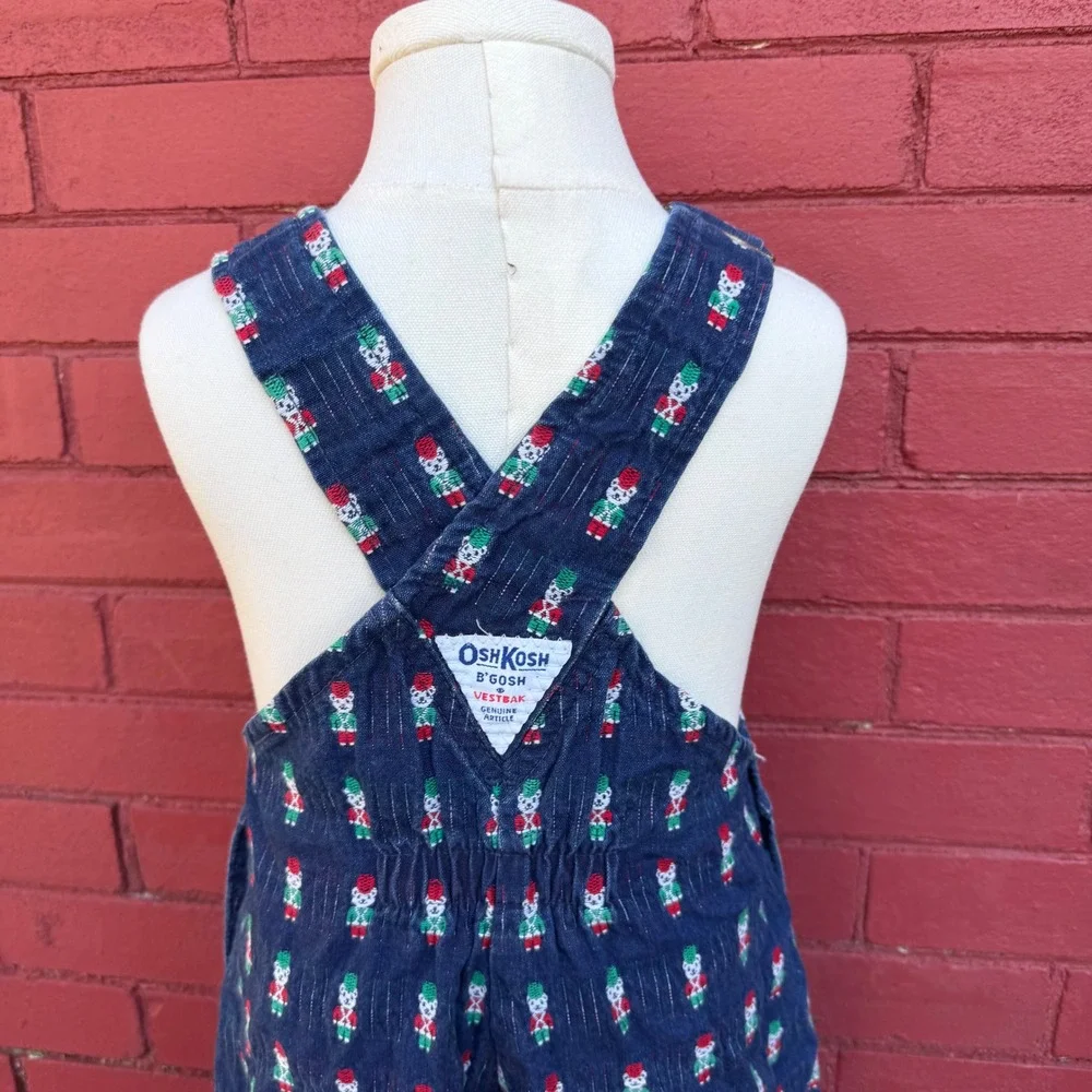 Vtg Oshkosh B'gosh Vestbak‎ Overalls Size 4T Blue Christmas Toy Soldiers USA